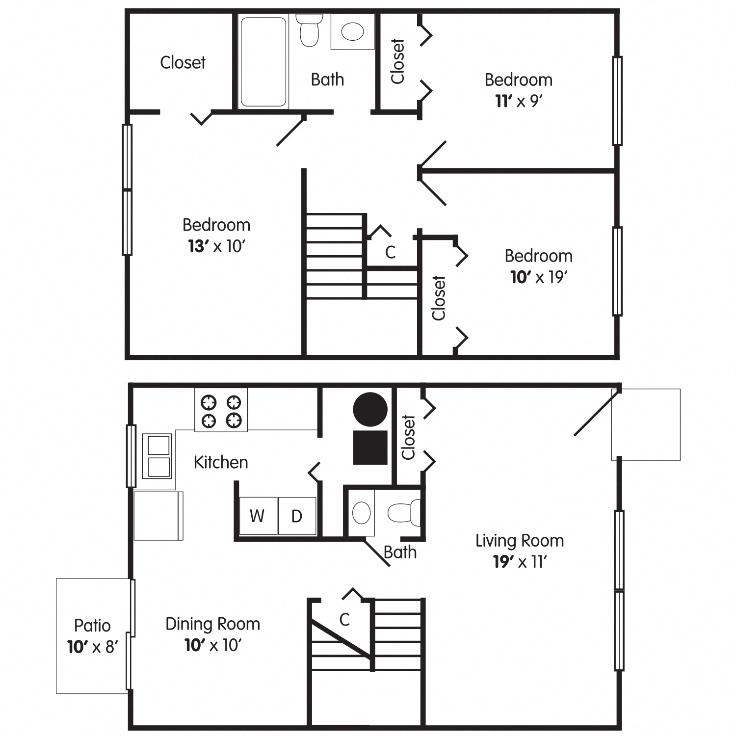 Floor plan for 3 beds, 1.5 baths, 1123 sqft